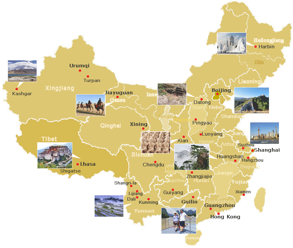 carte de destinations en Chine