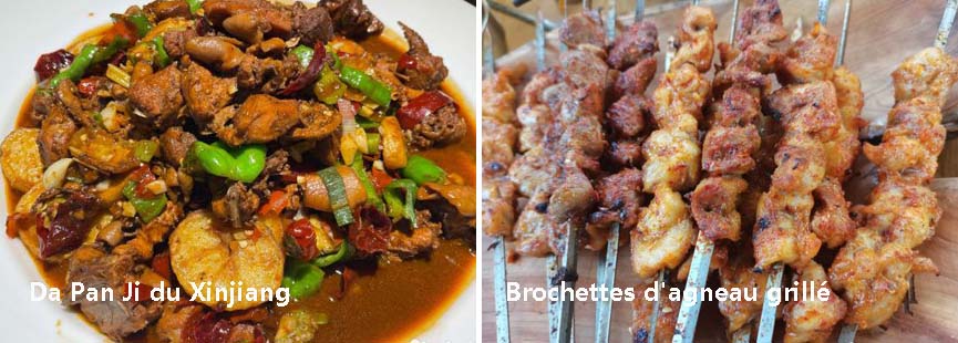 Da Pan Ji du Xinjiang et Brochettes d'agneau grillé du Xinjiang