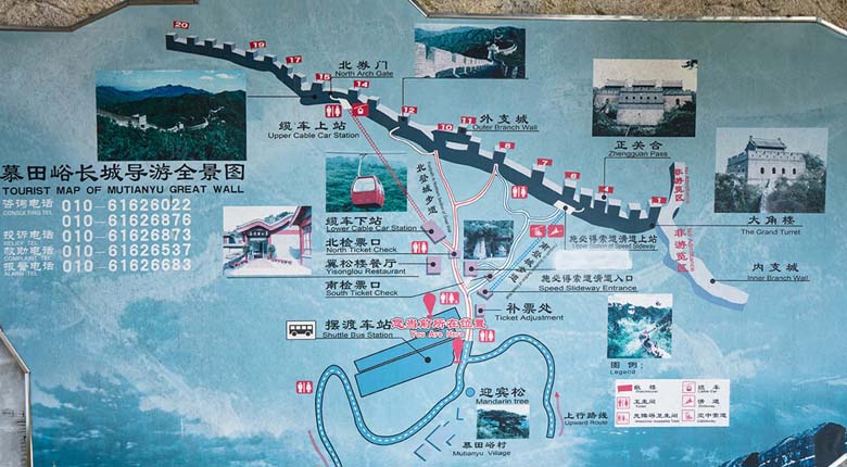 carte de guide de la grande muraille de Mutianyu